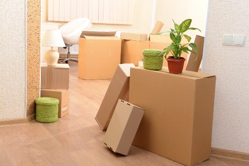 Packed boxes and moving supplies for a local relocation